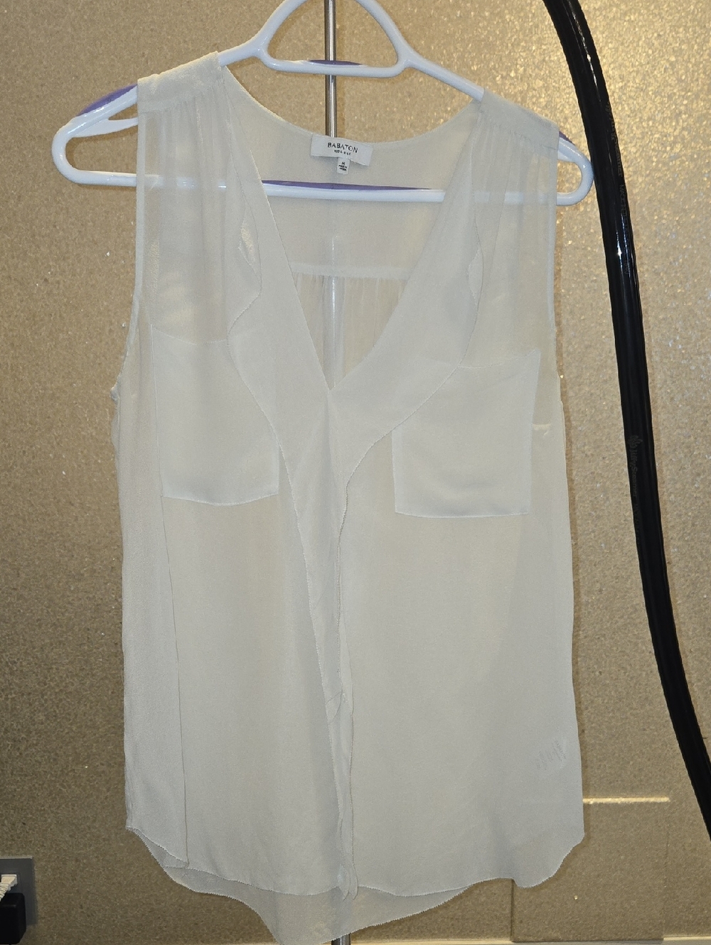 Babaton Sheer V-Neck Sleeveless Top in Ivory/Cream